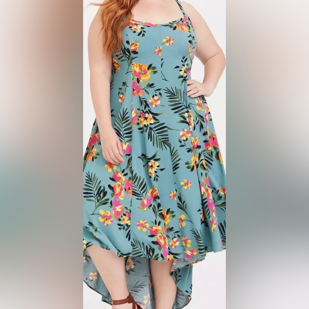 Torrid dress Maxi Challis High-Low  Casual plus size women floral tropical 10 00